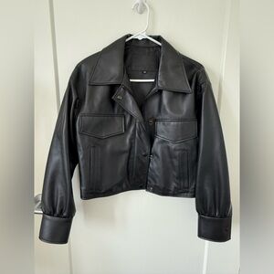 Lamb skin cropped leather jacket